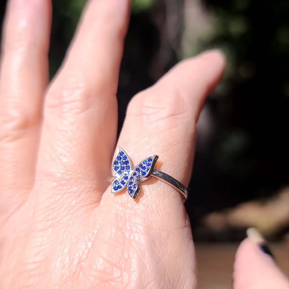Sterling silver & blue sapphire butterfly ring - Picture 9 of 10